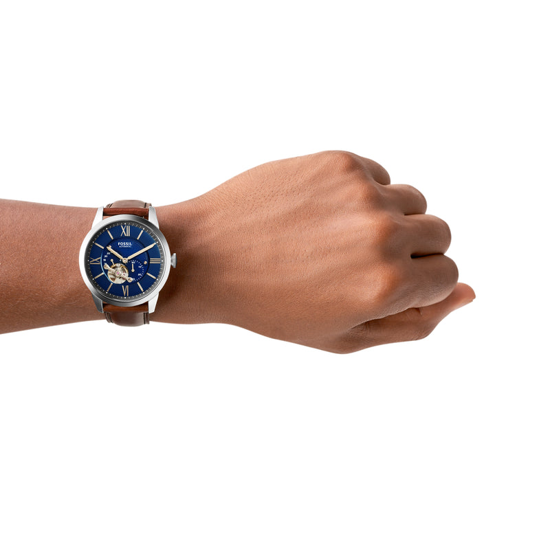 Fossil Townsman Mechanical Watch with Blue Dial and Brown Leather Strap ME3110