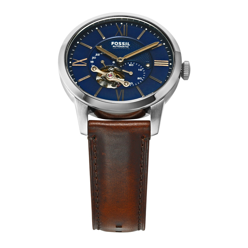 Fossil Townsman Mechanical Watch with Blue Dial and Brown Leather Strap ME3110