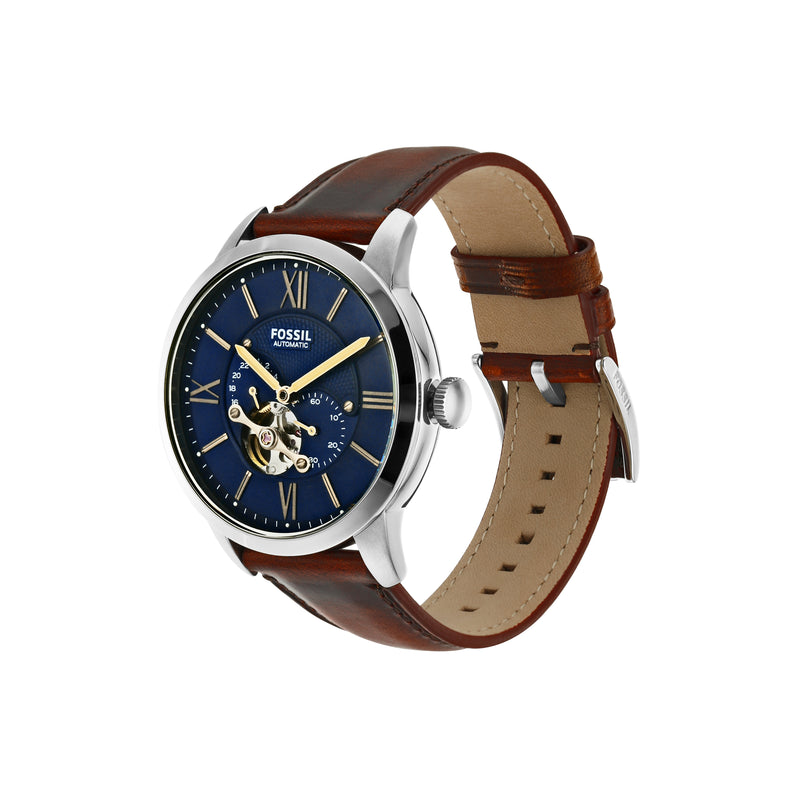 Fossil Townsman Mechanical Watch with Blue Dial and Brown Leather Strap ME3110