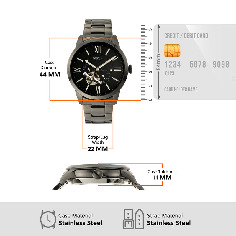 Fossil Townsman Mechanical Black Dial and Smoke Stainless Steel Band ME3172