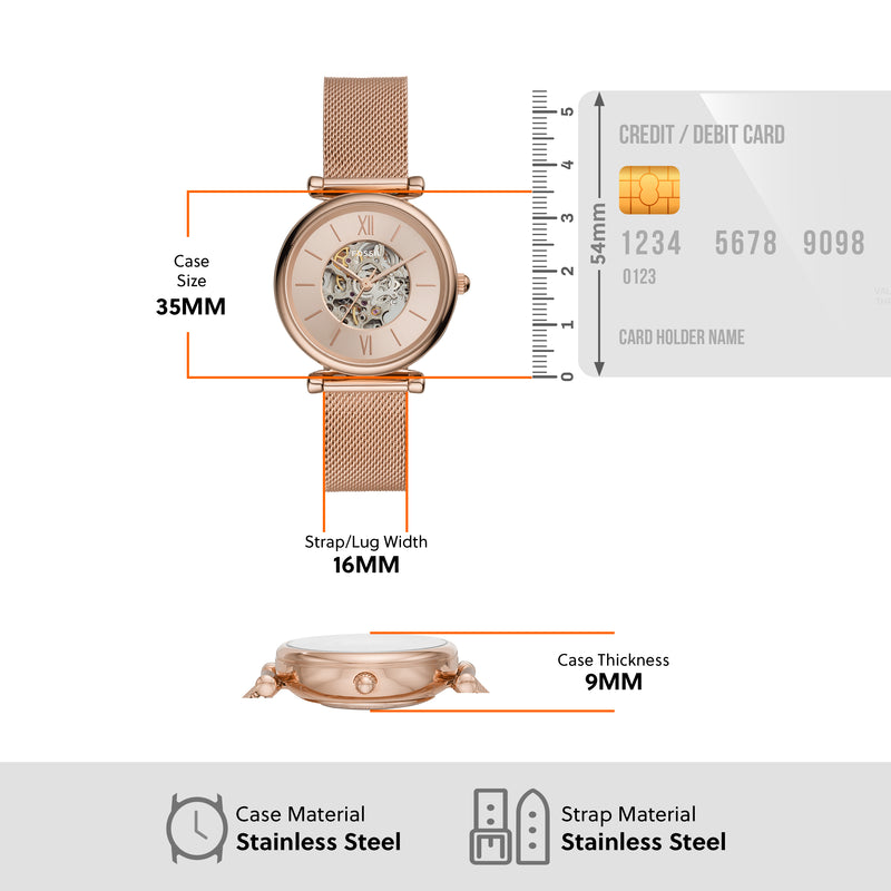 Fossil Carlie Rose Gold-Tone Stainless Steel Automatic Watch ME3175
