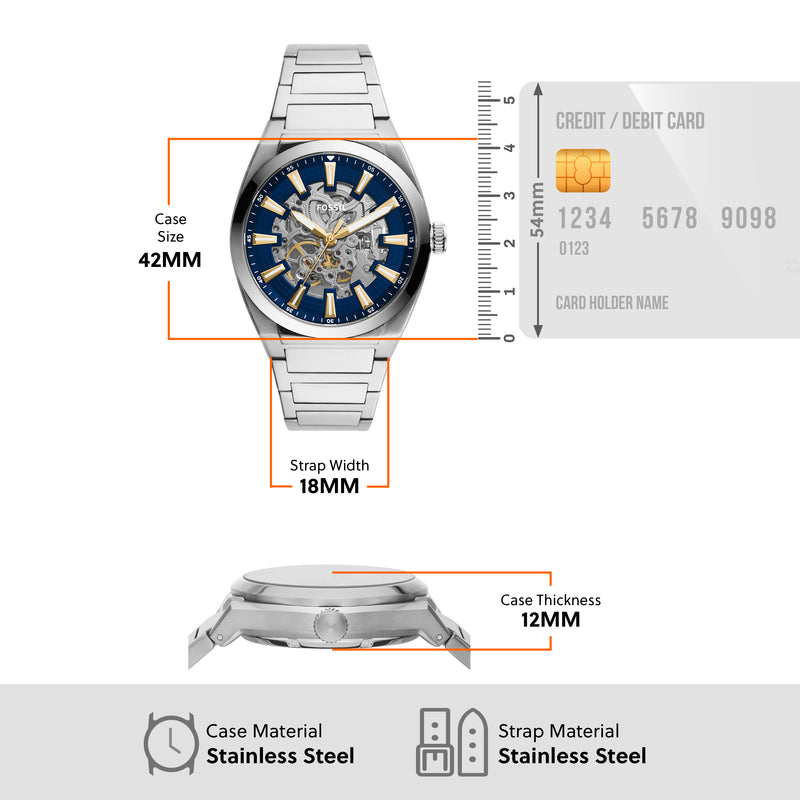 Fossil Everett Automatic Blue Dial Mens Watch ME3220