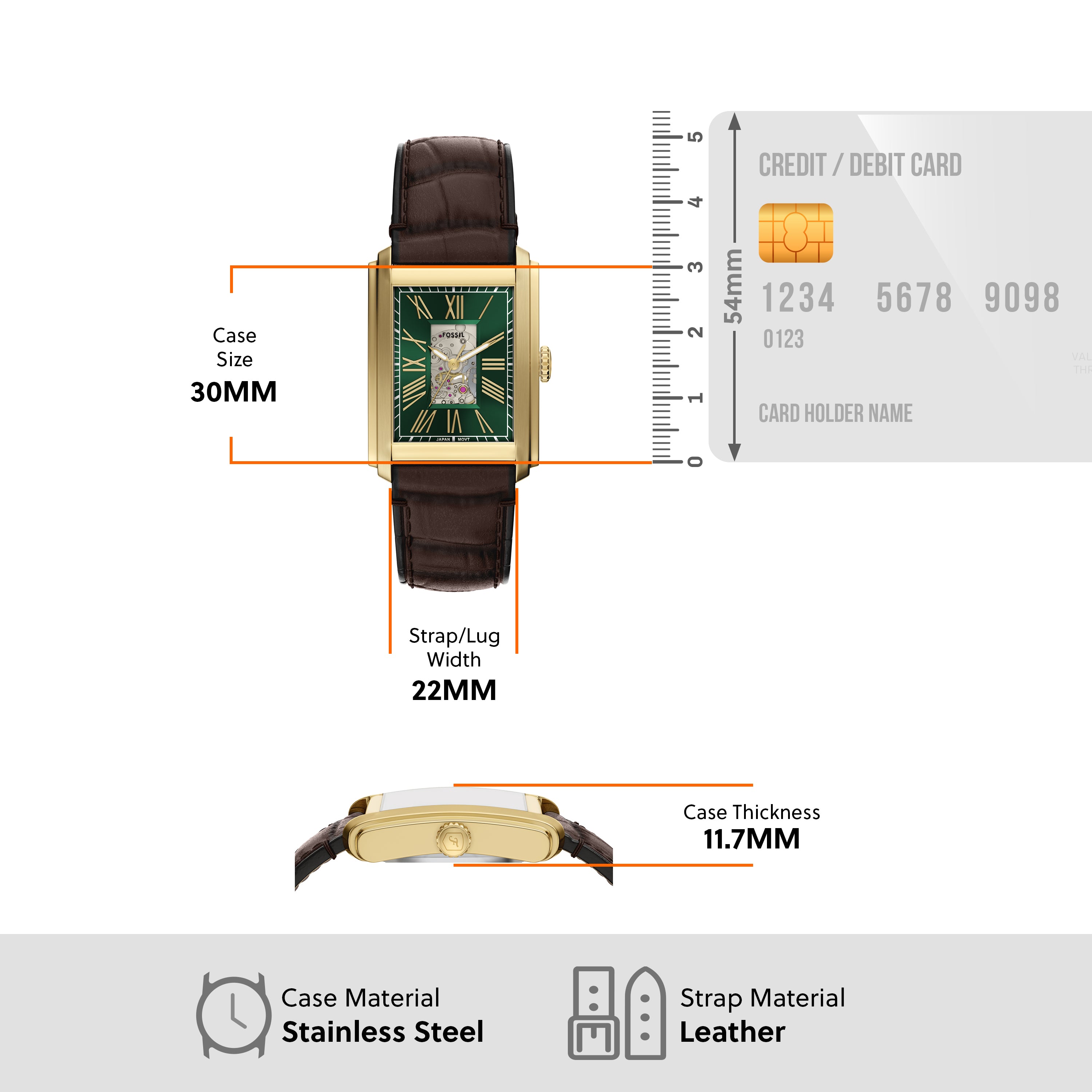 Fossil Carraway Automatic Brown Croco Leather Watch ME3271