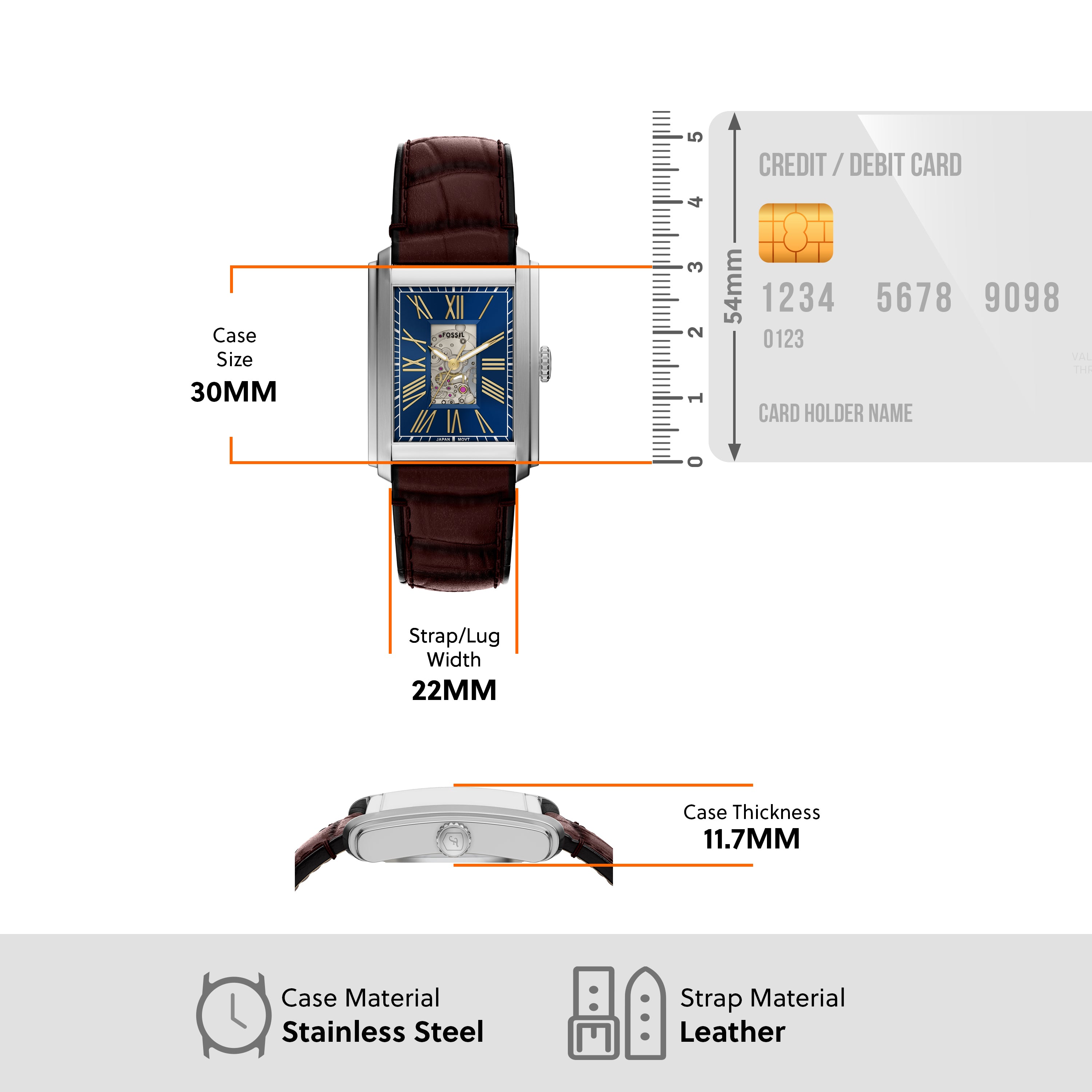 Fossil Carraway Automatic Brown Croco Leather Watch ME3273