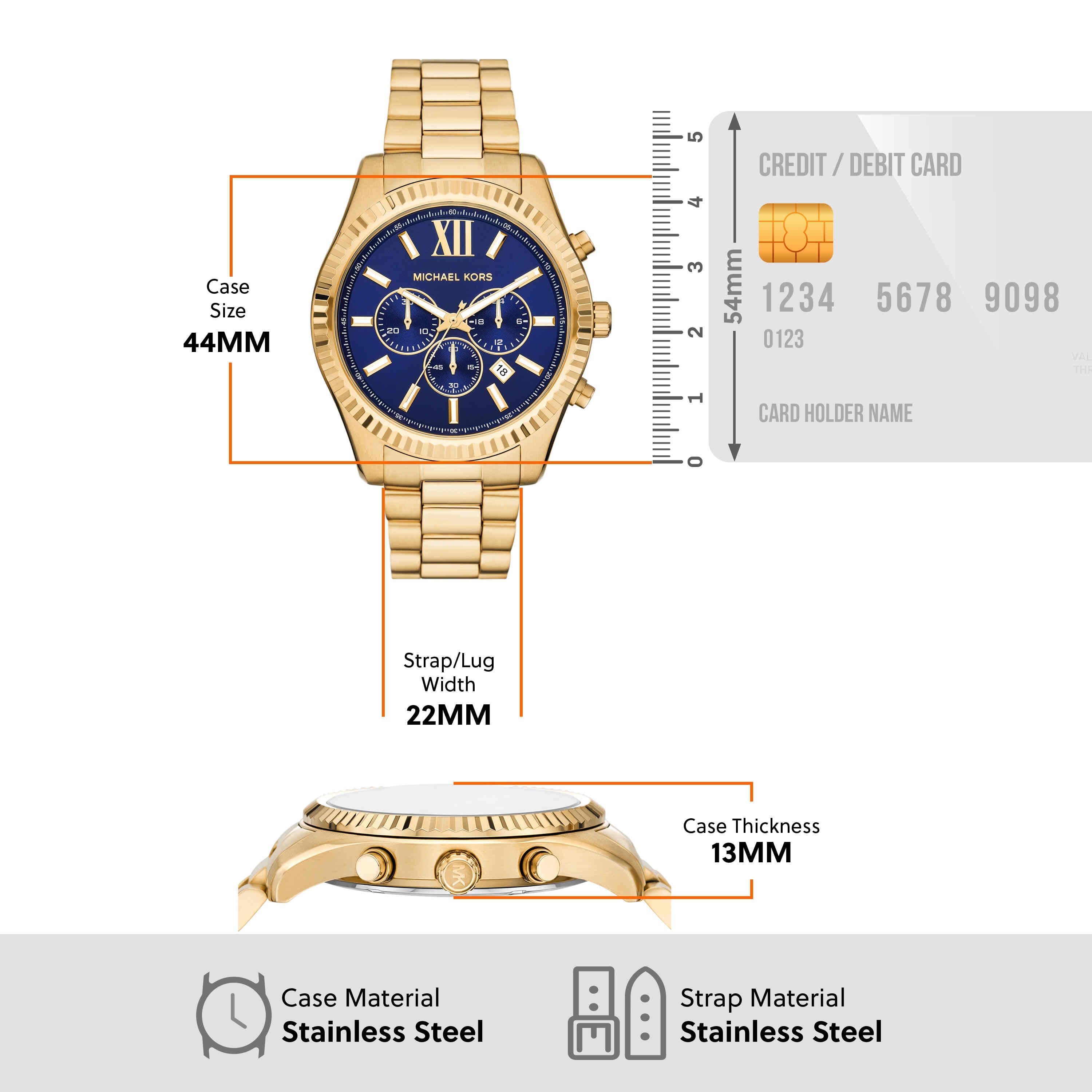 Michael Kors Lexington Blue Dial Gold Stainless Steel Watch MK9153