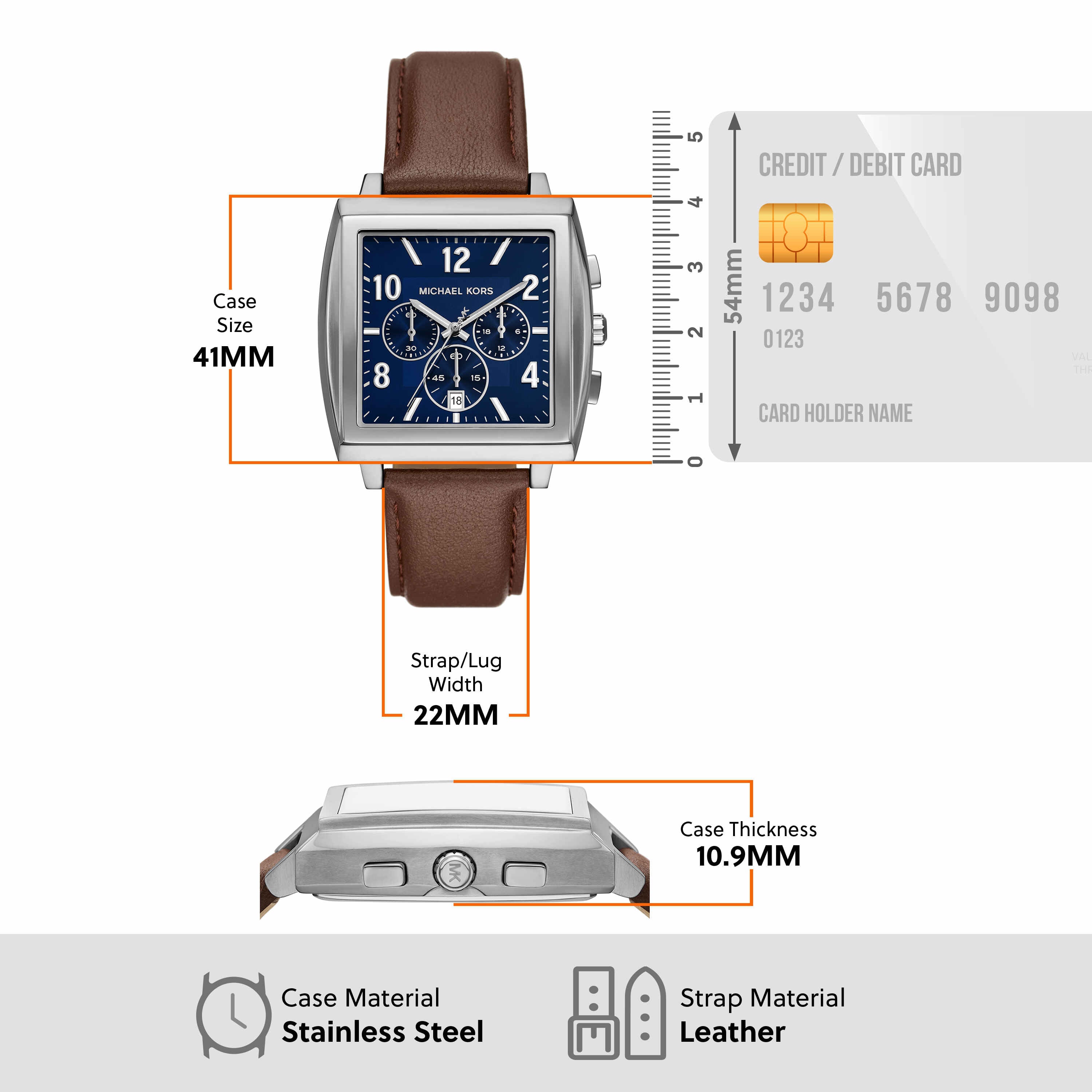 Michael Kors Rhys Blue Dial Brown Leather Strap Watch MK9231