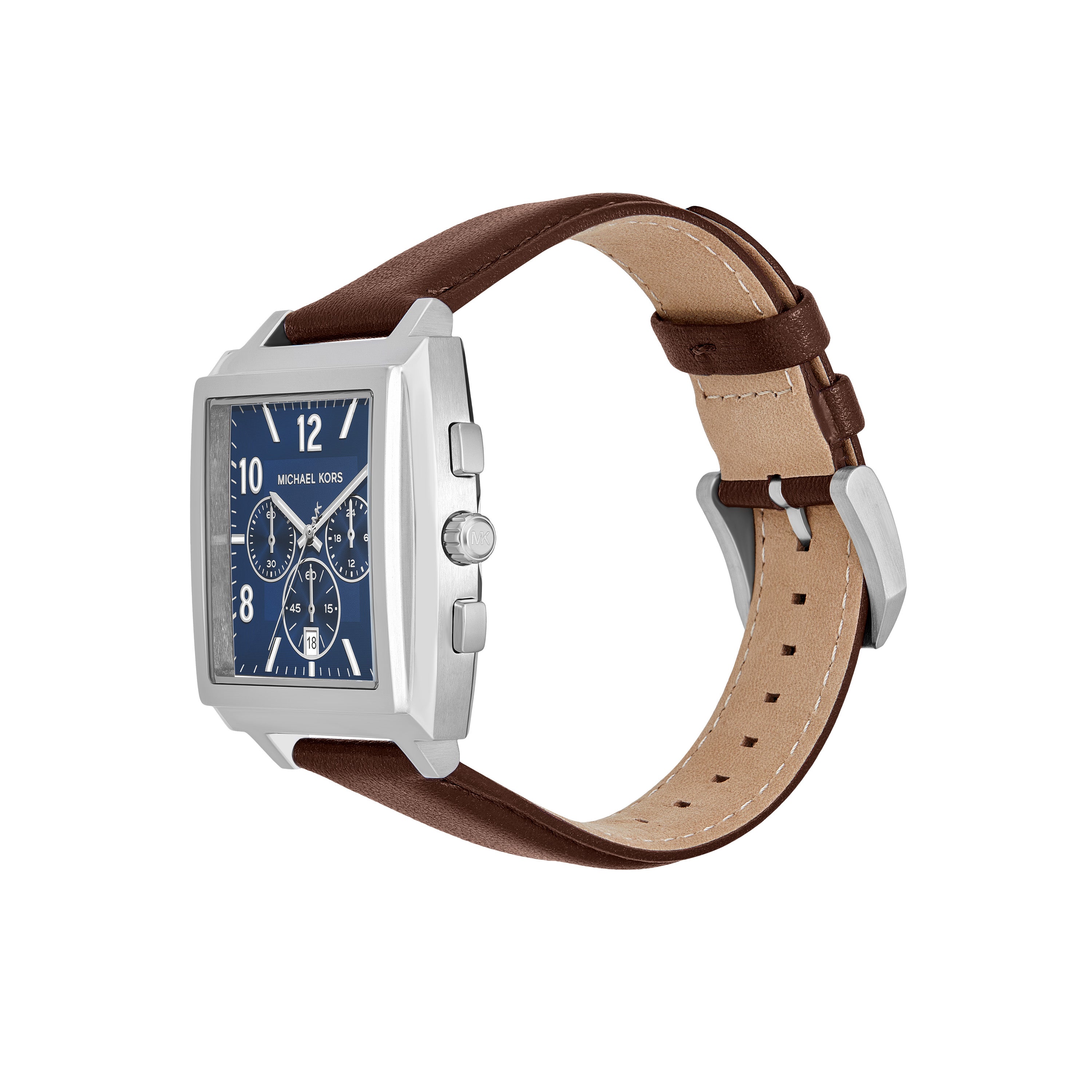 Michael Kors Rhys Blue Dial Brown Leather Strap Watch MK9231