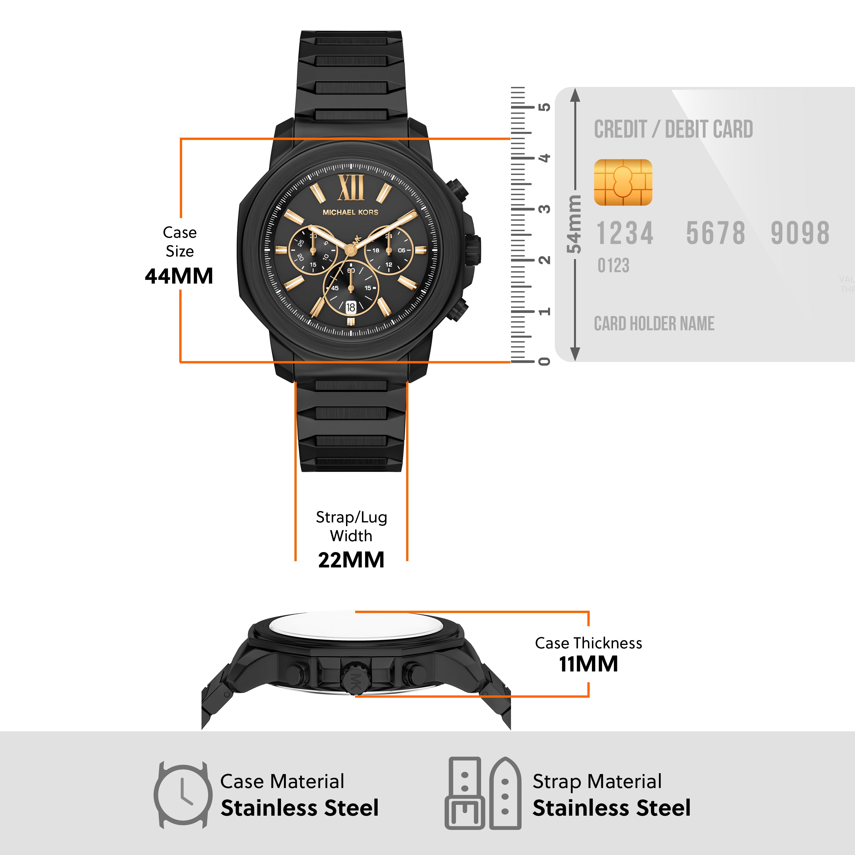 Michael Kors Prescott Black Dial Stainless Steel Watch MK9252