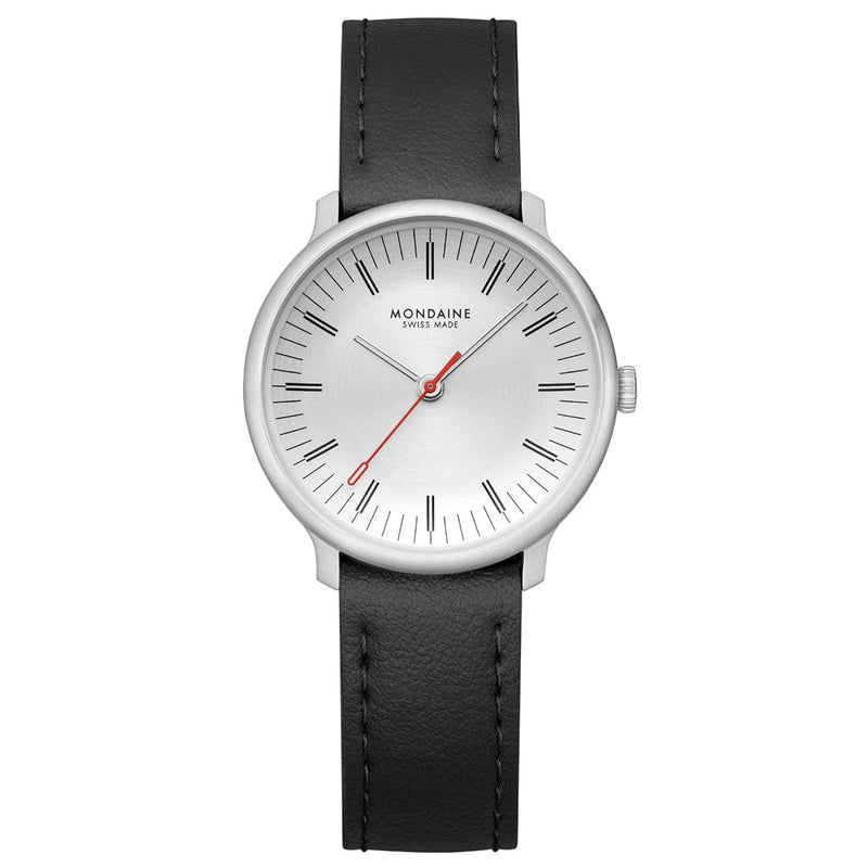 Mondaine Doppio White Dial Black Vegan Grape Leather Watch MLE.33110.LBV