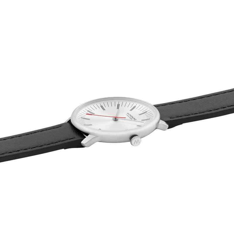 Mondaine Doppio White Dial Black Vegan Grape Leather Watch MLE.33110.LBV