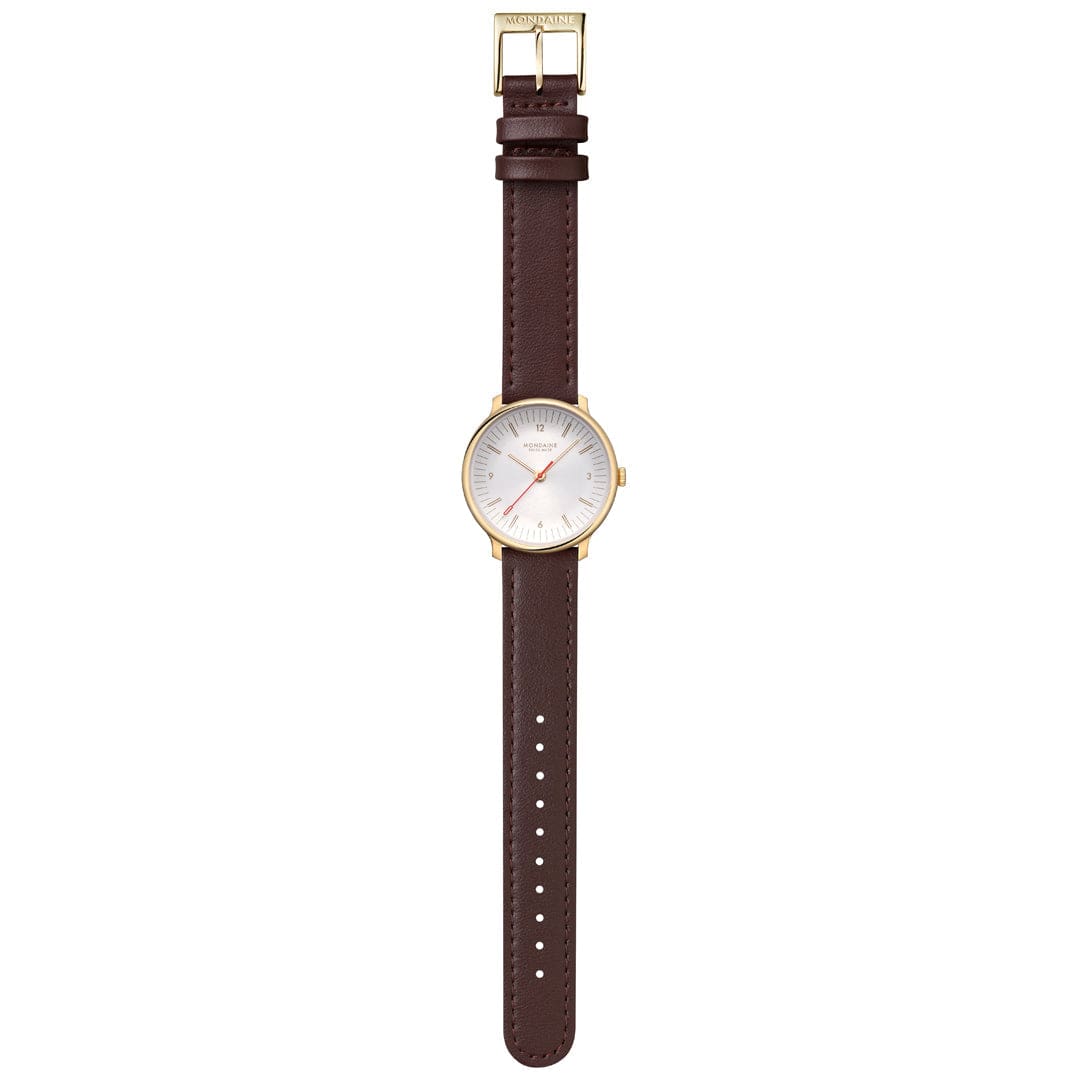 Mondaine Doppio White Dial Brown Vegan Grape Leather Watch MLE.33110.LGV