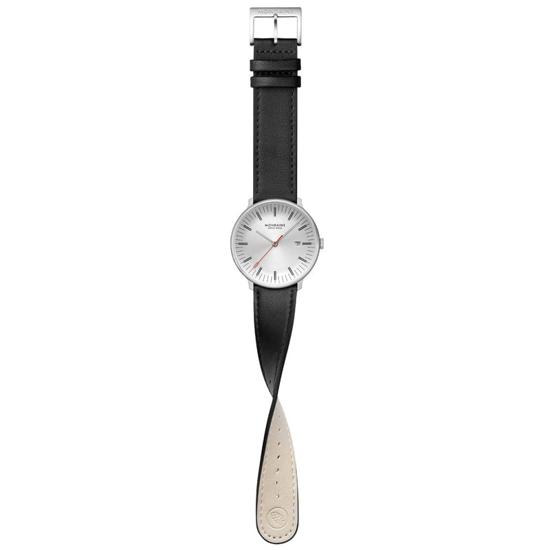 Mondaine Doppio 41mm Black Vegan Grape Leather Watch MLE.41210.LBV