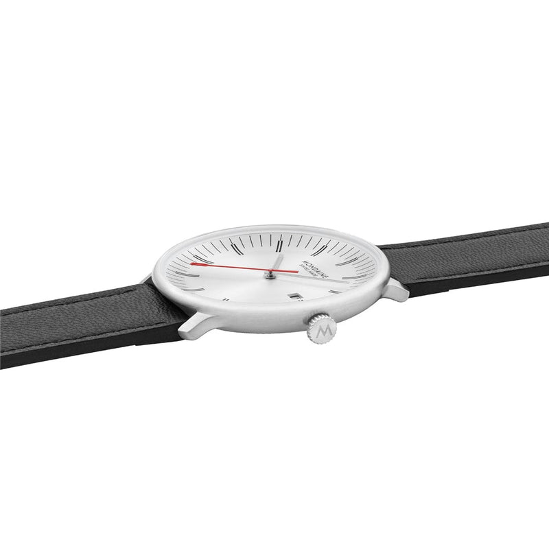 Mondaine Doppio 41mm Black Vegan Grape Leather Watch MLE.41210.LBV
