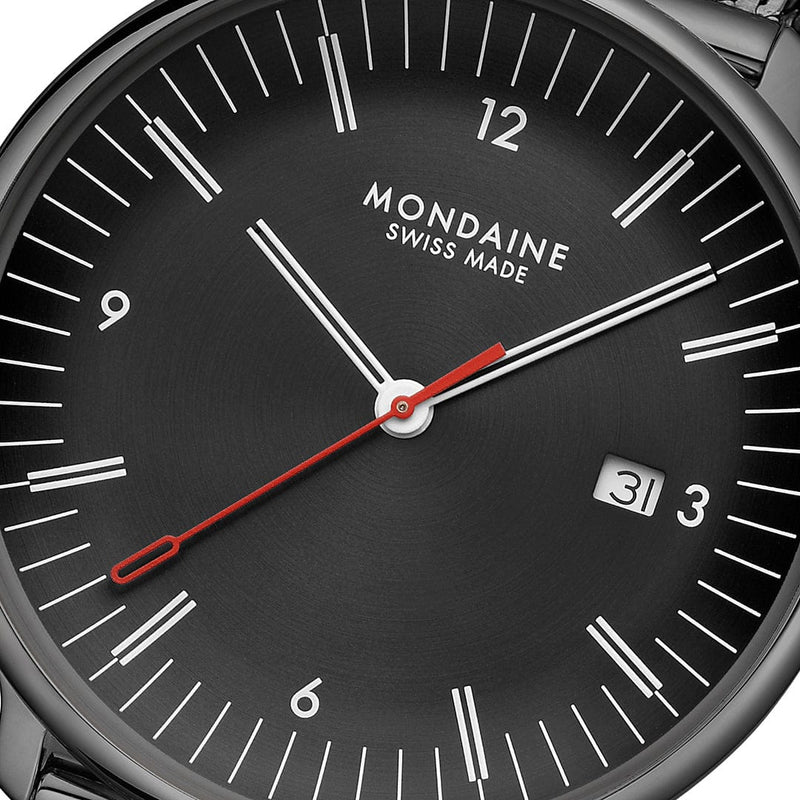 Mondaine Doppio 41mm Black Dial Black Mesh Bracelet Watch MLE.41220.SM