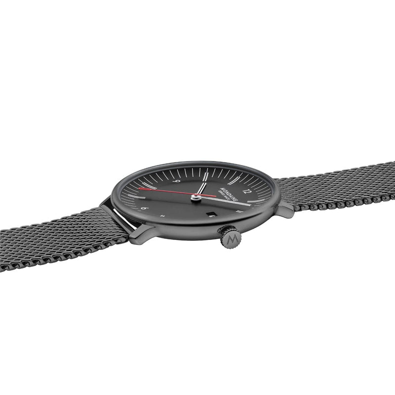 Mondaine Doppio 41mm Black Dial Black Mesh Bracelet Watch MLE.41220.SM