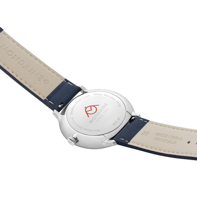 Mondaine Doppio Solar Blue Vegan Leather Watch MLE.41910.LDV