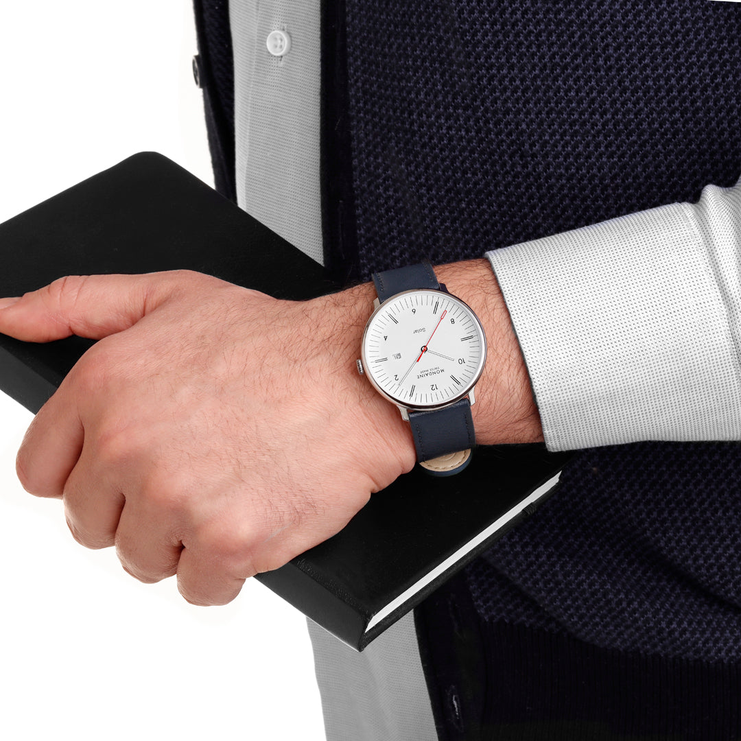 Mondaine Doppio Solar Blue Vegan Leather Watch MLE.41910.LDV