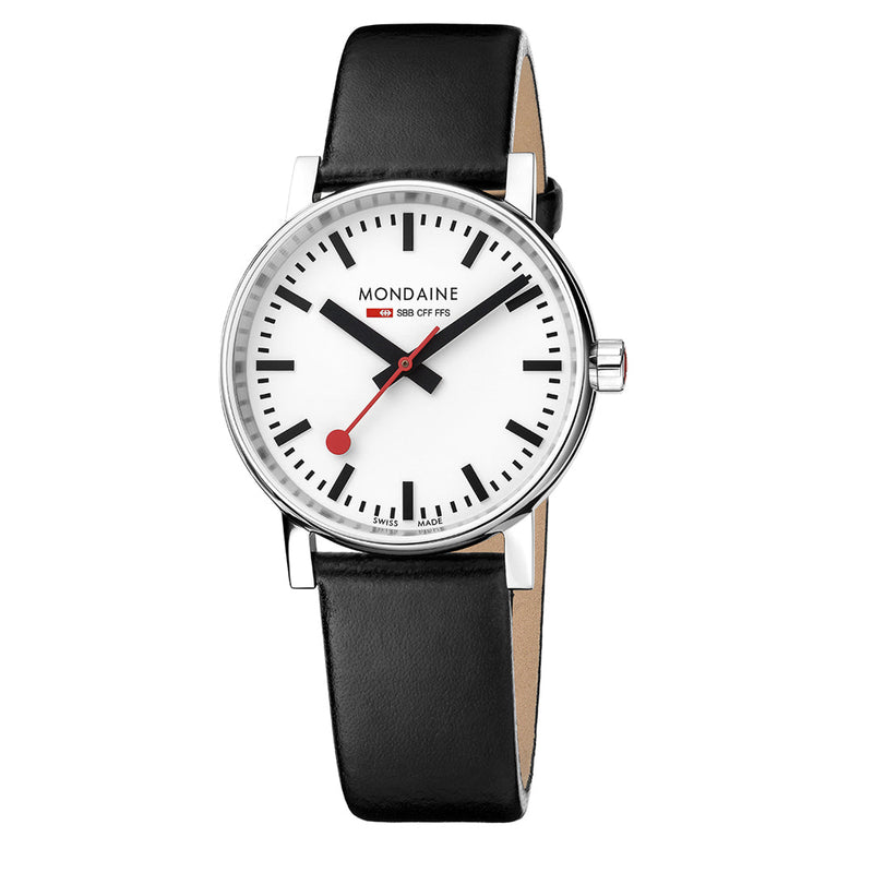 Mondaine Evo2 35mm White Dial Leather Watch MSE.35110.LBV