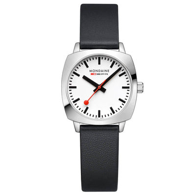 Mondaine black discount leather analogue watch