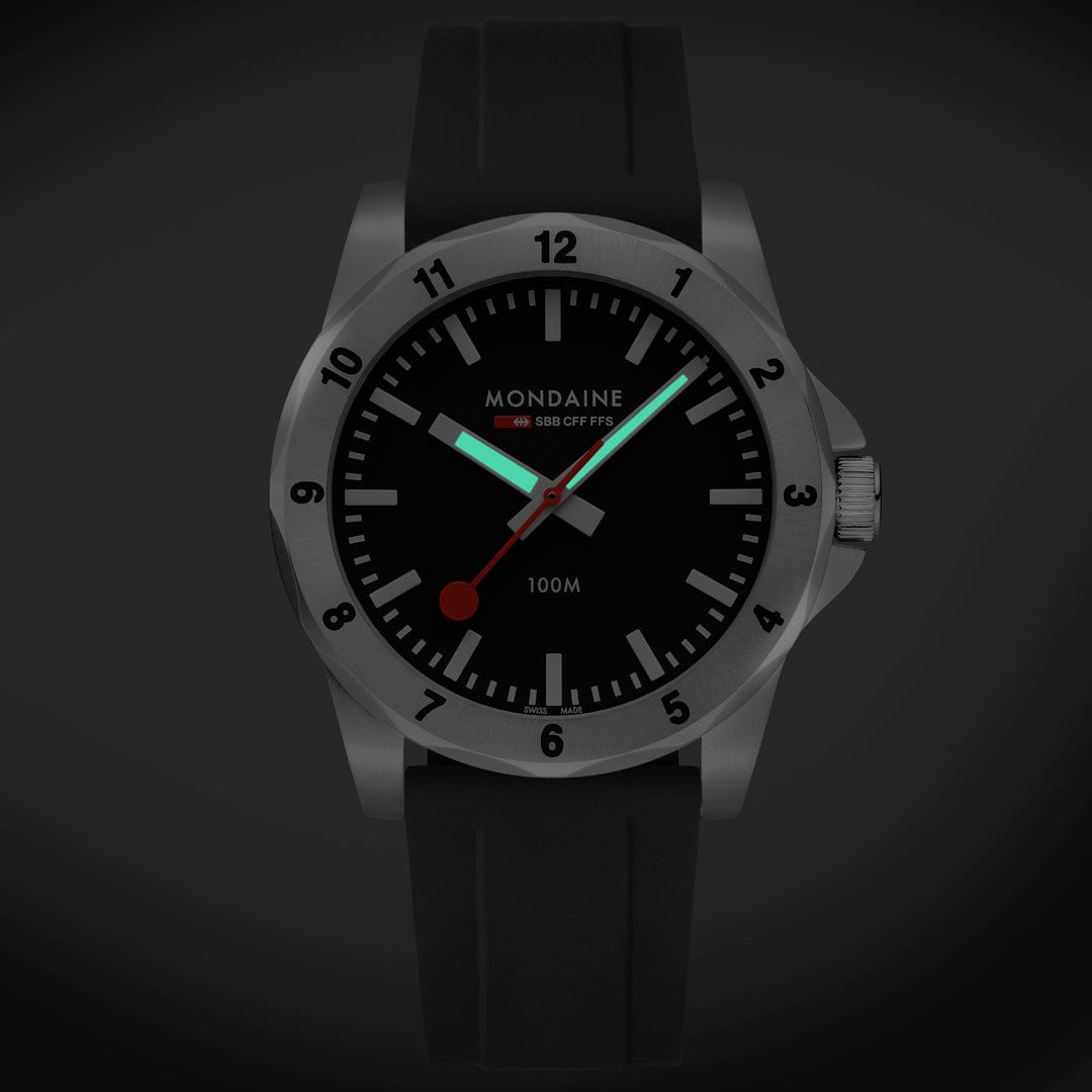 Mondaine Numeri Black Dial Black Silicon Strap Watch MSN.42120.RB