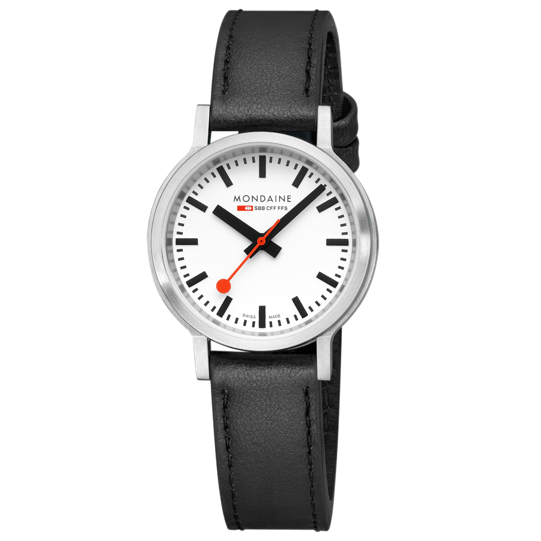Mondaine Black Vegan Leather 34MM Watch MST.3401B.LBV.SET