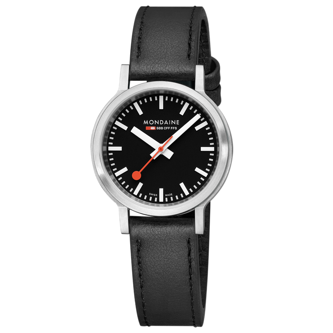 Mondaine Super-Luminova Black Vegan Leather 34MM Watch MST.34020.LBV.SET