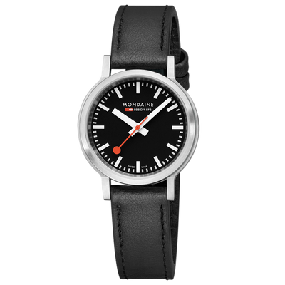 Mondaine Super-Luminova Black Vegan Leather 34MM Watch MST.34020.LBV.SET