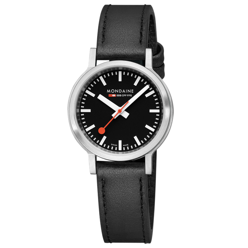 Mondaine Super-Luminova Black Vegan Leather 34MM Watch MST.34020.LBV.SET