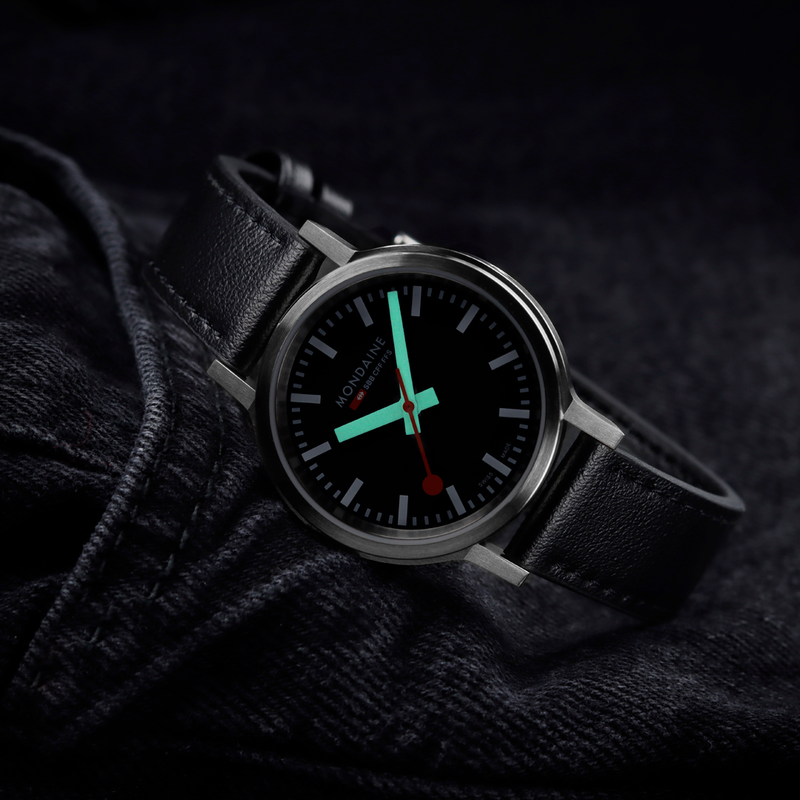 Mondaine Super-Luminova Black Vegan Leather 34MM Watch MST.34020.LBV.SET