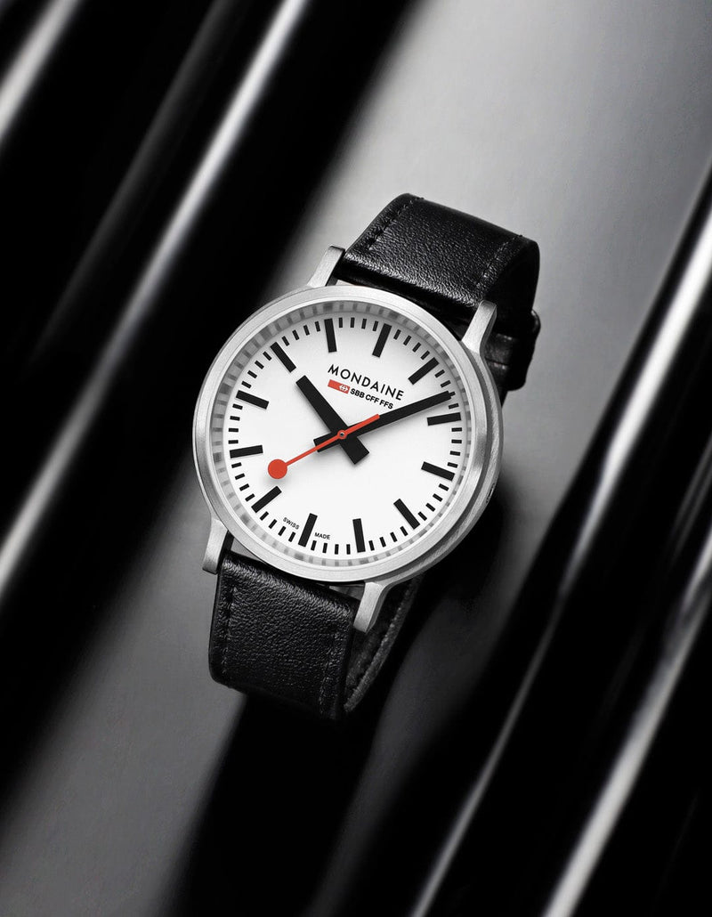 Mondaine Stop2go White Dial Black Vegan Leather Strap Watch MST.4101B.LBV.2SE