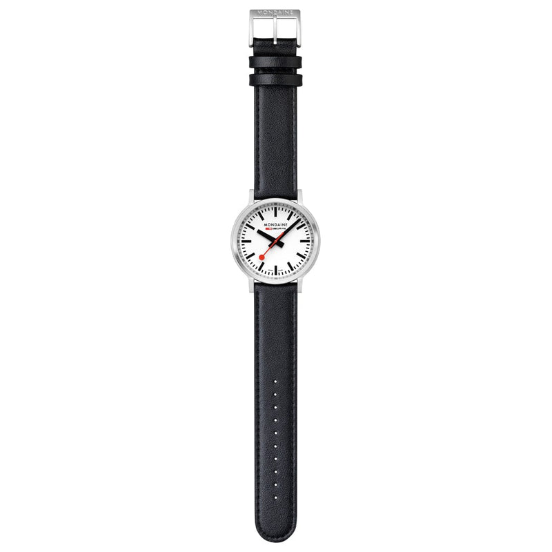 Mondaine Stop2go White Dial Black Vegan Leather Strap Watch MST.4101B.LBV.2SE