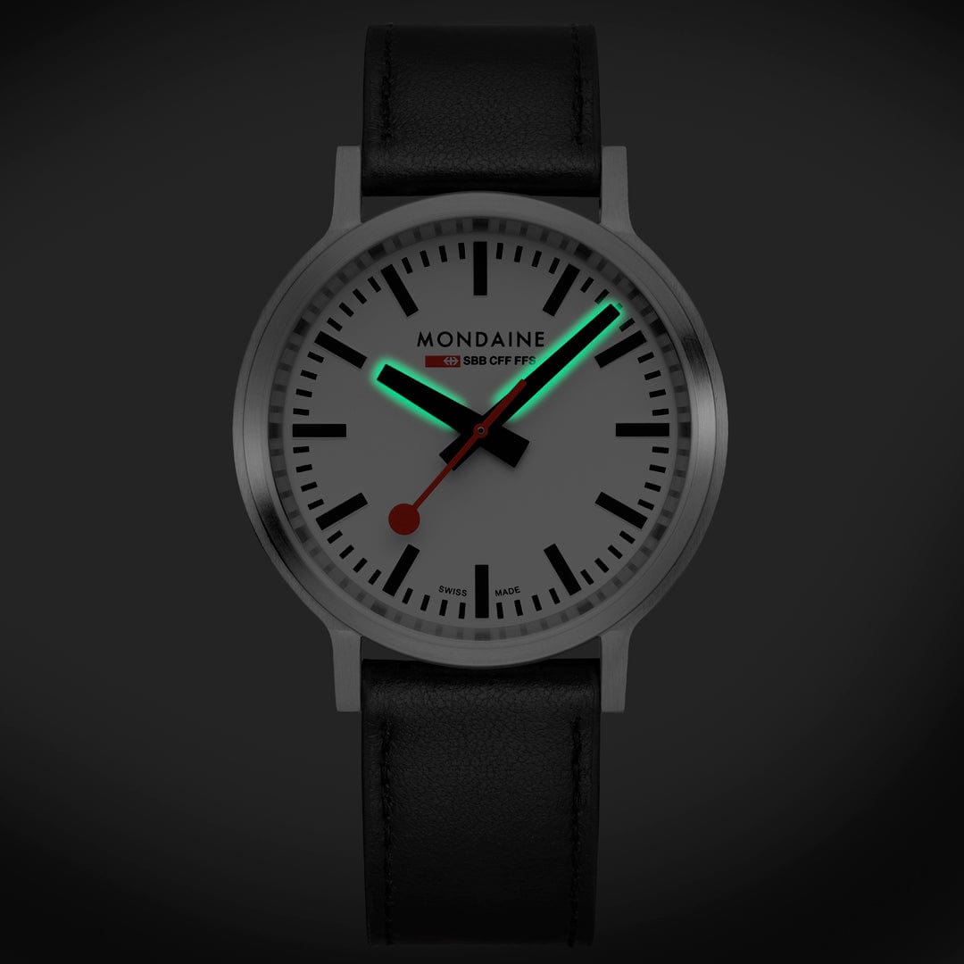 Mondaine Stop2go White Dial Black Vegan Leather Strap Watch MST.4101B.LBV.2SE
