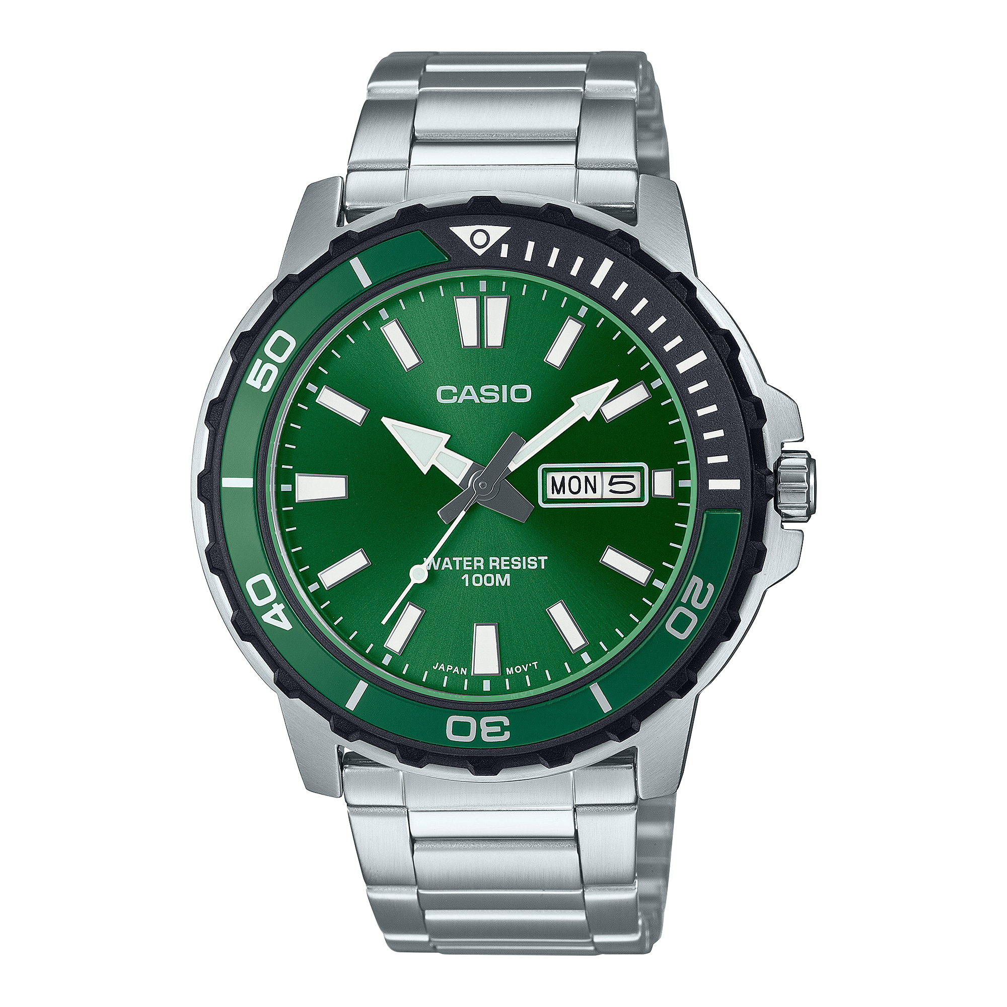 Casio Standard Silver Stainless Steel Green Dial Watch MTD125D-3A