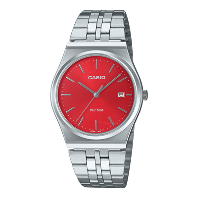 Casio Standard Silver Stainless Steel Red Dial Watch MTPB145D-4A2
