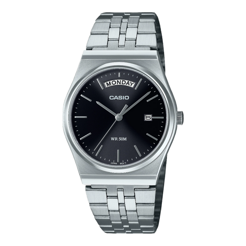 Casio Analog Black Dial Stainless Steel Watch MTPB146D-1A