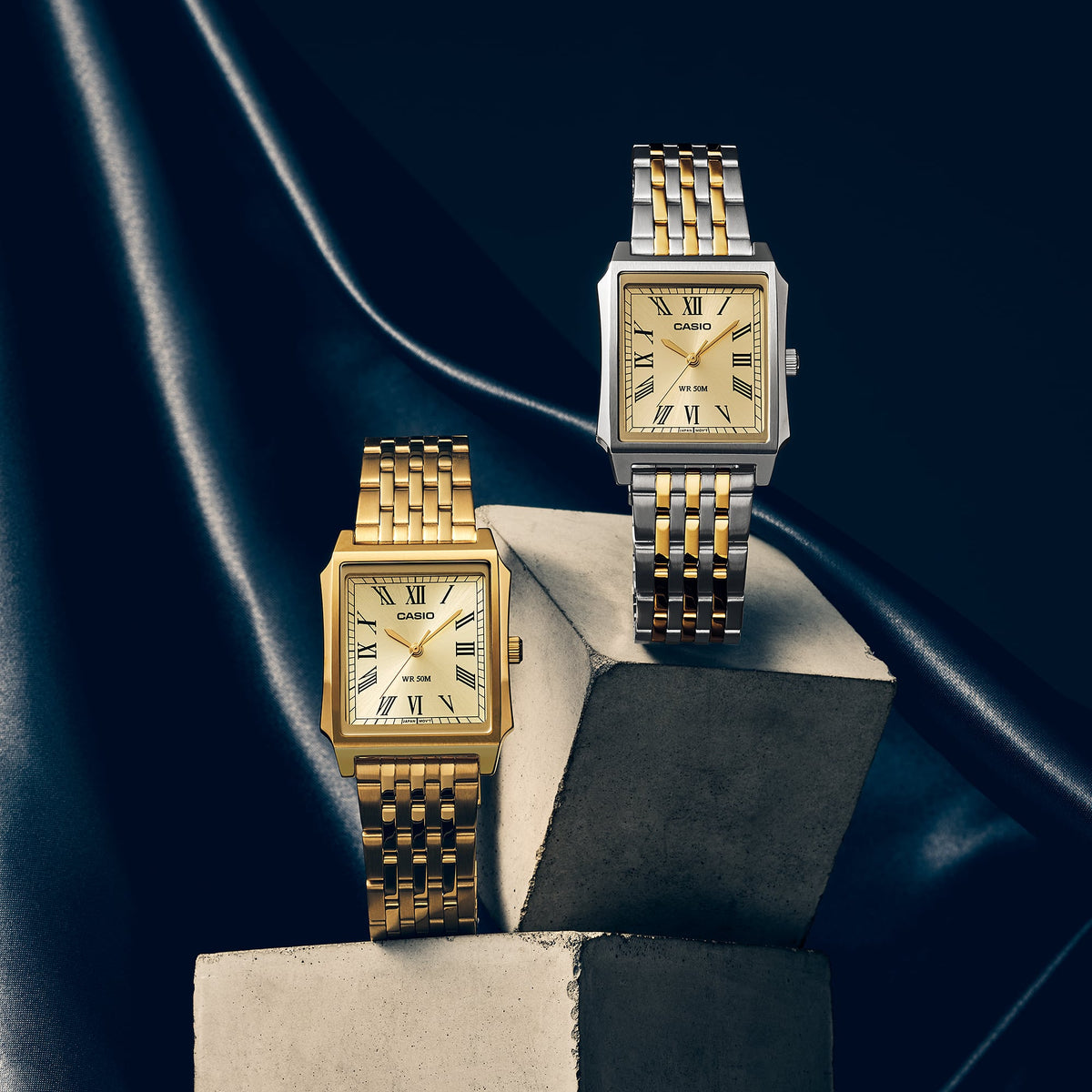 Casio Vintage MTP-B190SG-9B two-tone rectangular men's watch