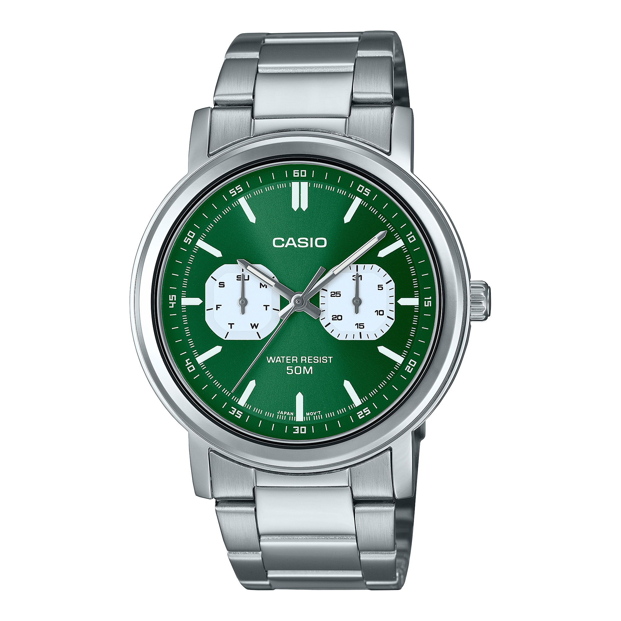 Casio Standard Green Dial Stainless Steel Watch MTPE335D-3E