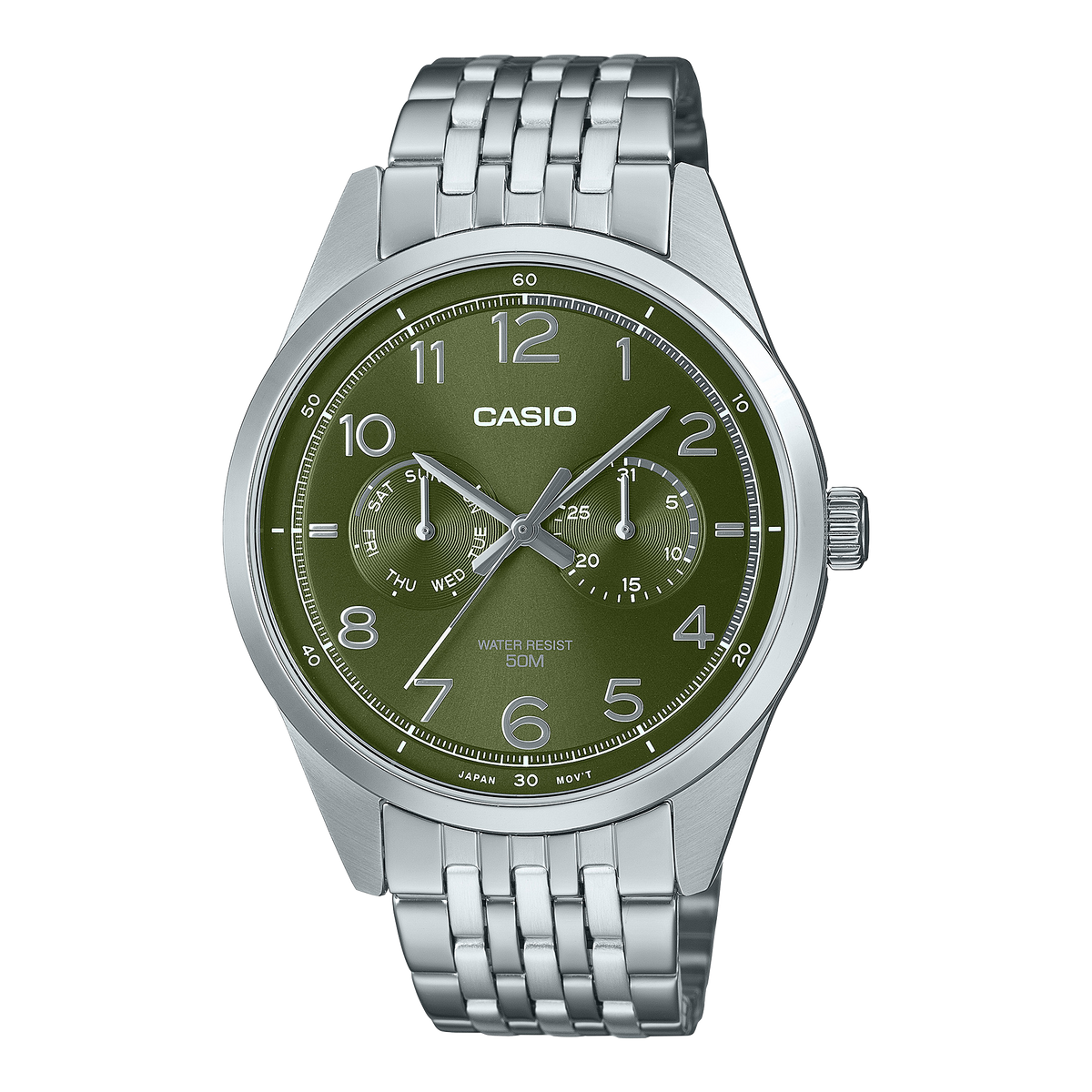 Casio Standard Analogue Green Dial Stainless Steel Watch MTPE340D-3A