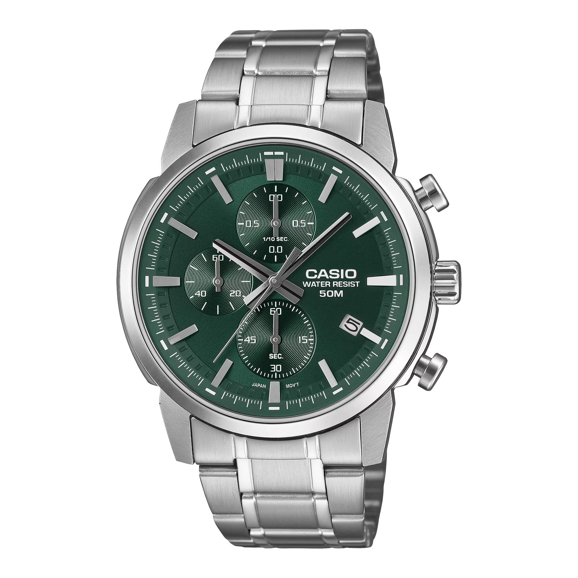 Casio Chronograph Green Dial Stainless Steel Watch MTPE510D-3A