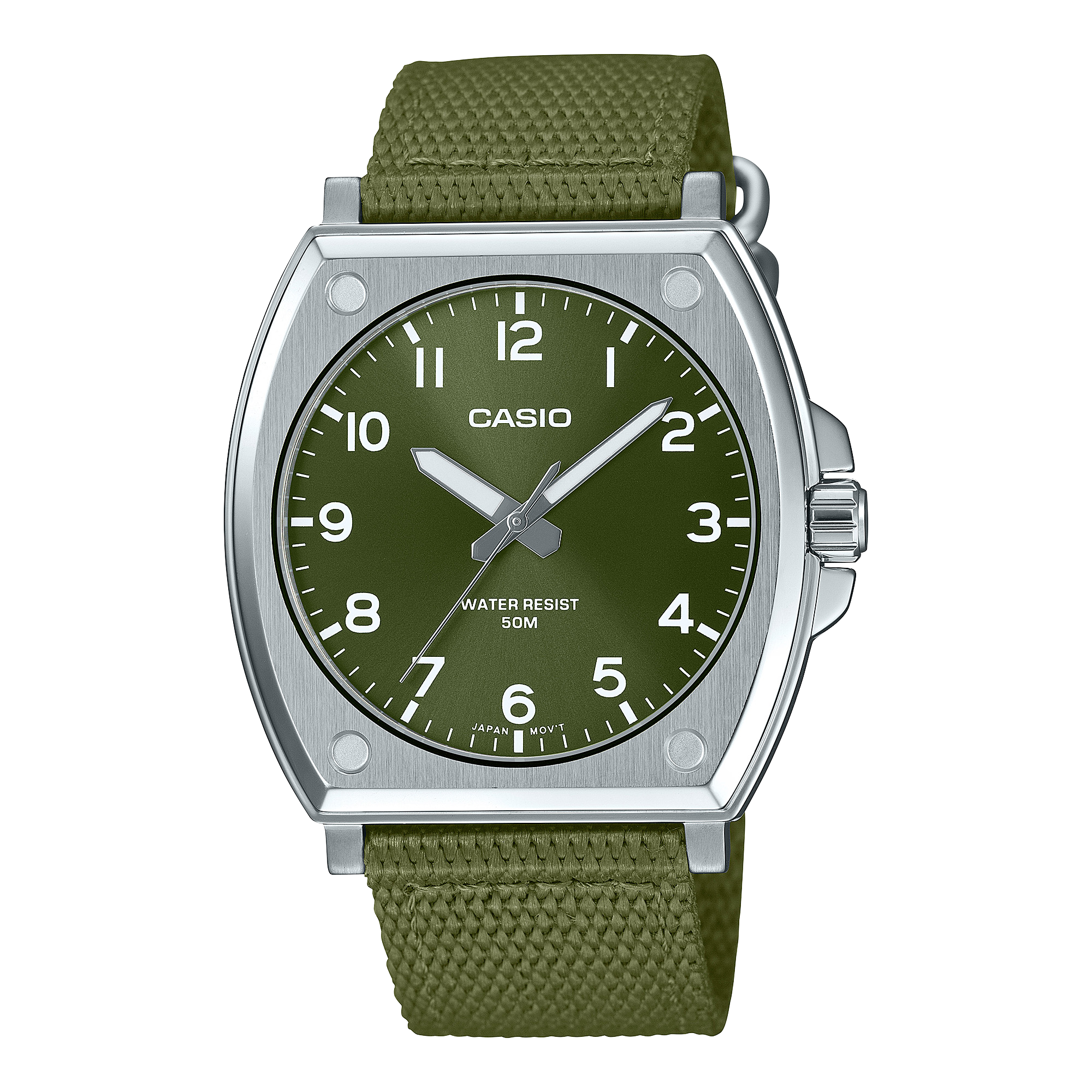 Casio Standard Analogue Green Dial Fabric Band Watch MTPE730C-3A