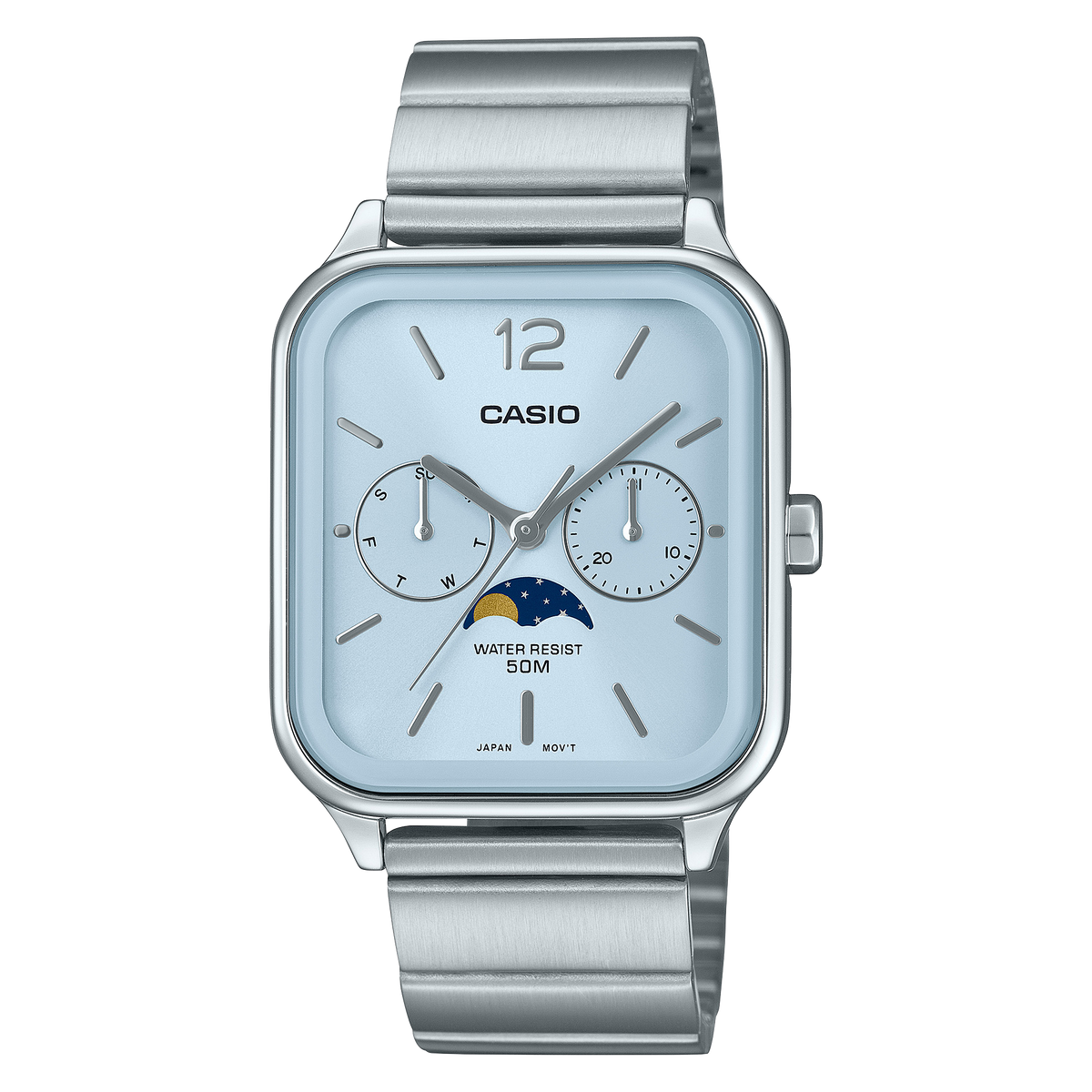 Casio Analogue Moon Phase Blue Dial Stainless Steel Watch MTPM305D-2A