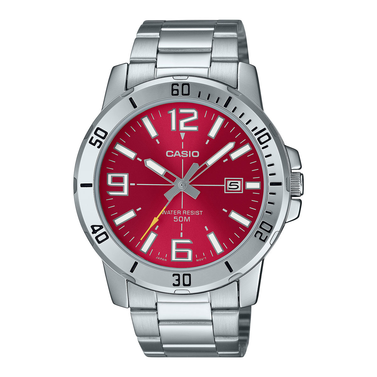 Casio Standard Analogue Red Dial Stainless Steel Watch MTPVD01D-4B
