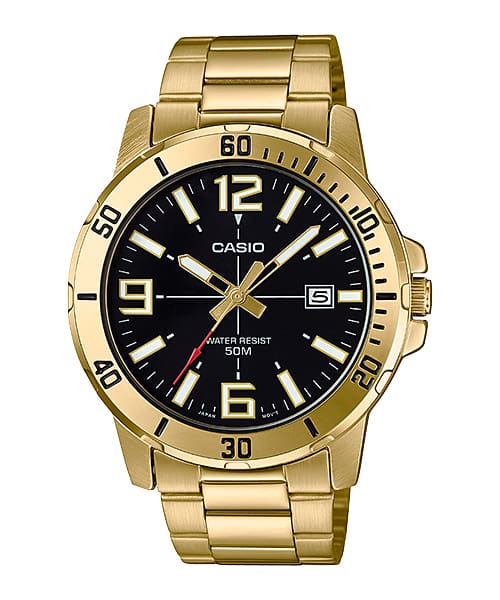 Casio Analog Black Dial Gold Stainless Steel Watch MTPVD01G-1B