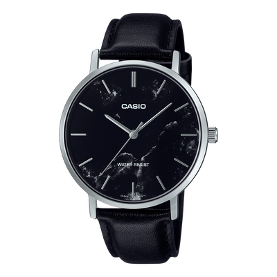 Casio Standard Black Dial Black Leather Band Watch MTPVT01LM-1A
