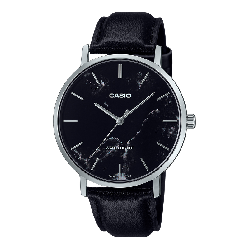 Casio Standard Black Dial Black Leather Band Watch MTPVT01LM-1A