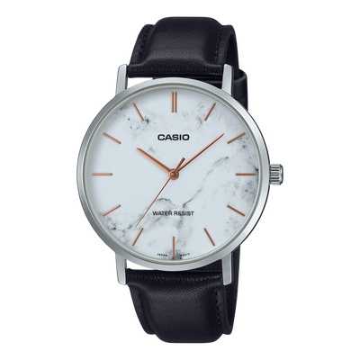Casio Standard White Dial Black Leather Band Watch MTPVT01LM-7A