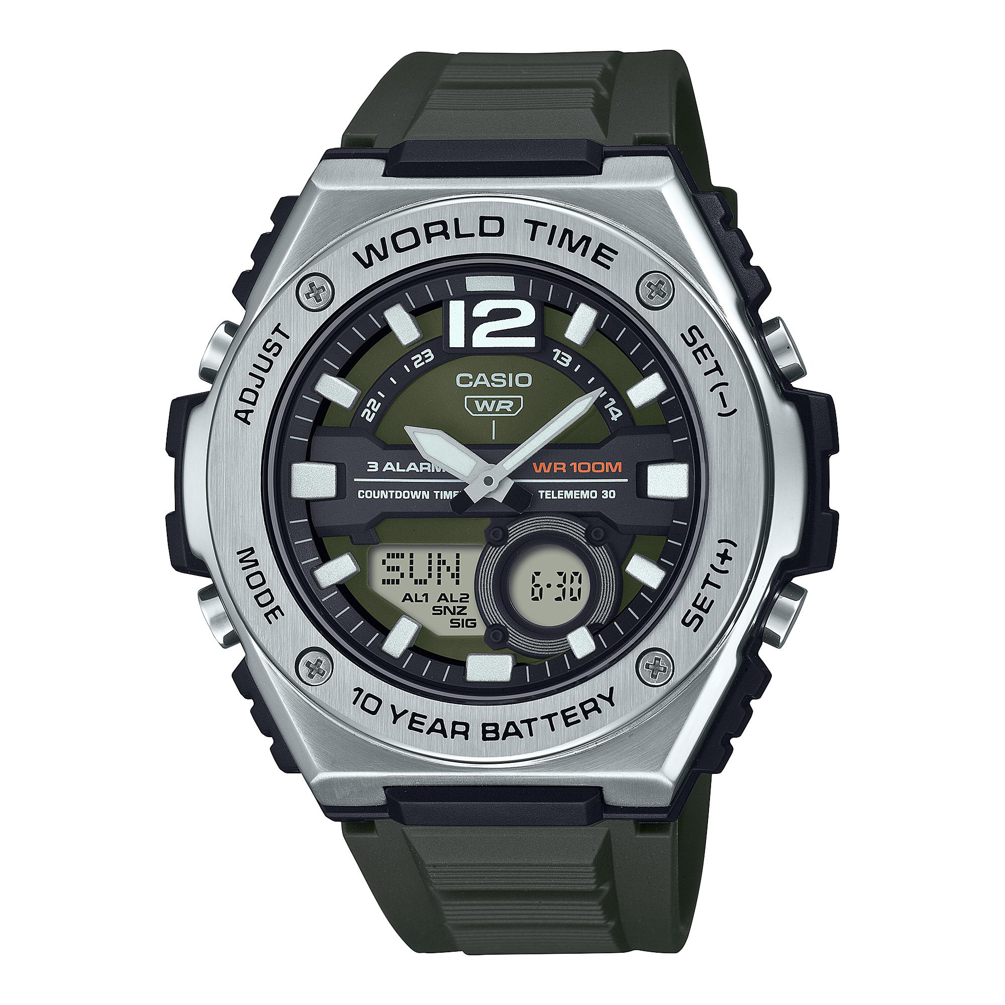Casio Standard Black Resin Band Green Dial Watch MWQ100-3A