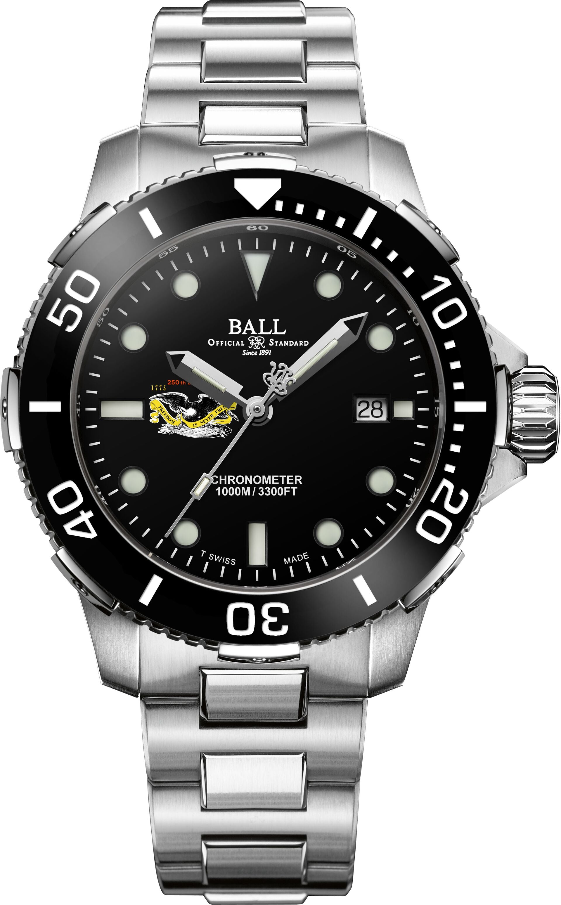 Ball Engineer Hydrocarbon DeepQUEST Protector DM3002A-S9C-BK black dial on a titanium and steel bracelet