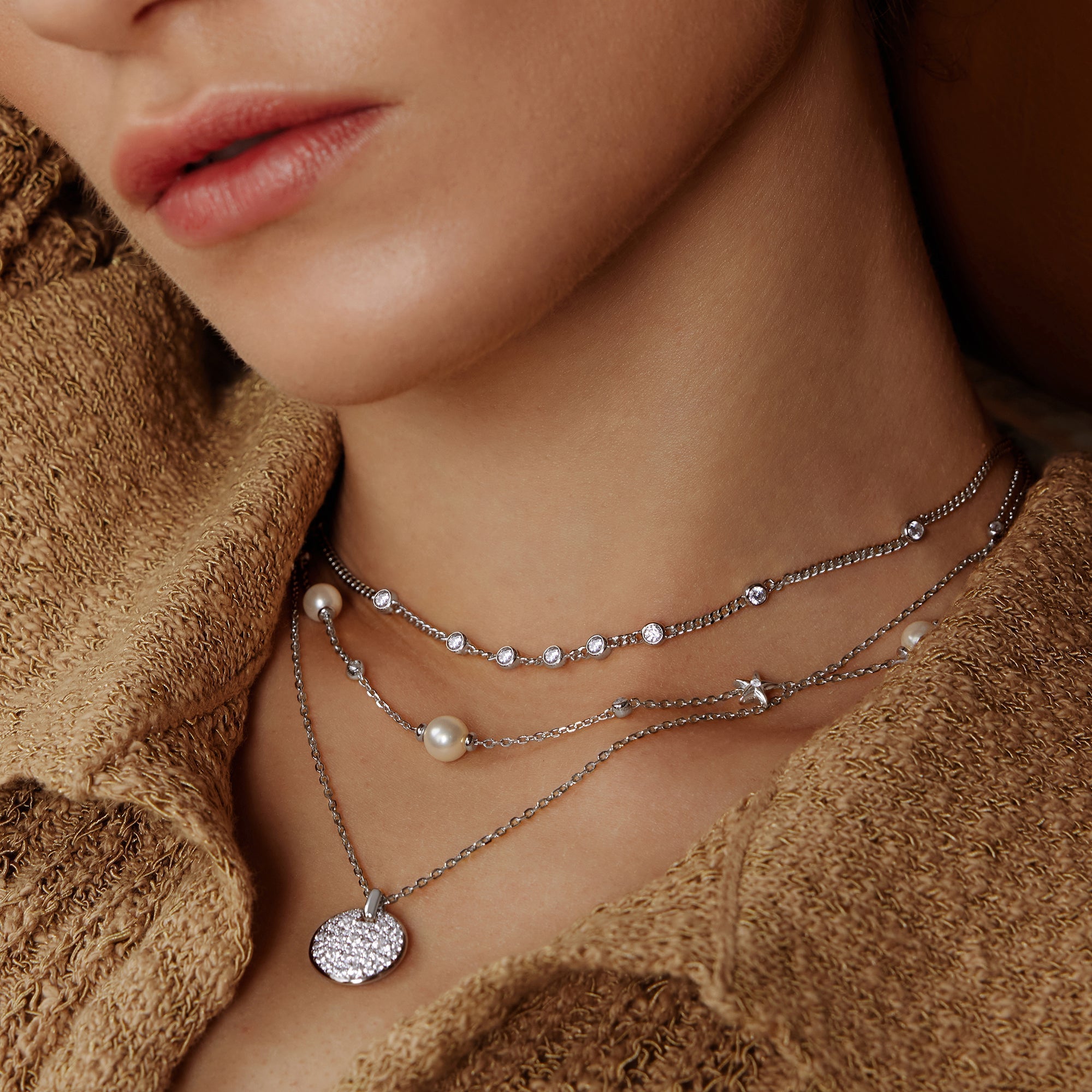 Silver Multi Station Necklace for Women Elegant Layered Jewelry
