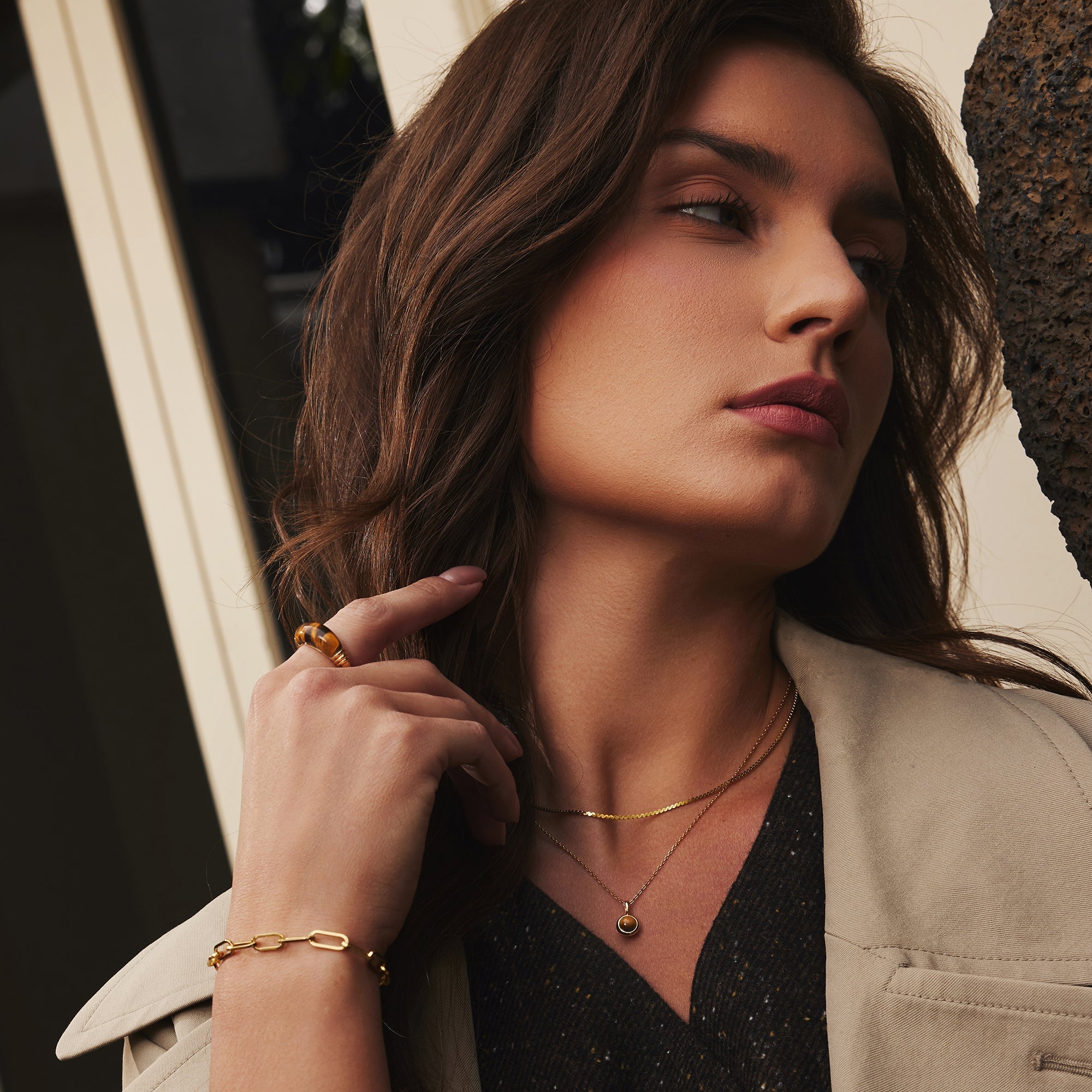 Ania Haie Gold Tiger Eye Pendant Necklace Modern Luxe Jewelry